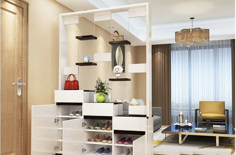 Tủ giày gỗ công nghiệp kết hợp kệ trang